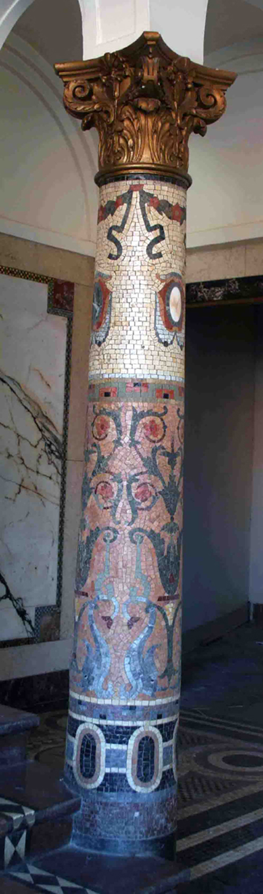 One of a pair of mosaic columns salvaged. Image courtesy of Wooden Nickel Antiques.